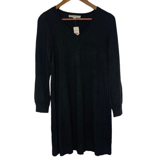 Loft Black V-Neck Long Sleeve Knee Length Dress Size Small Petite NEW - Picture 1 of 9